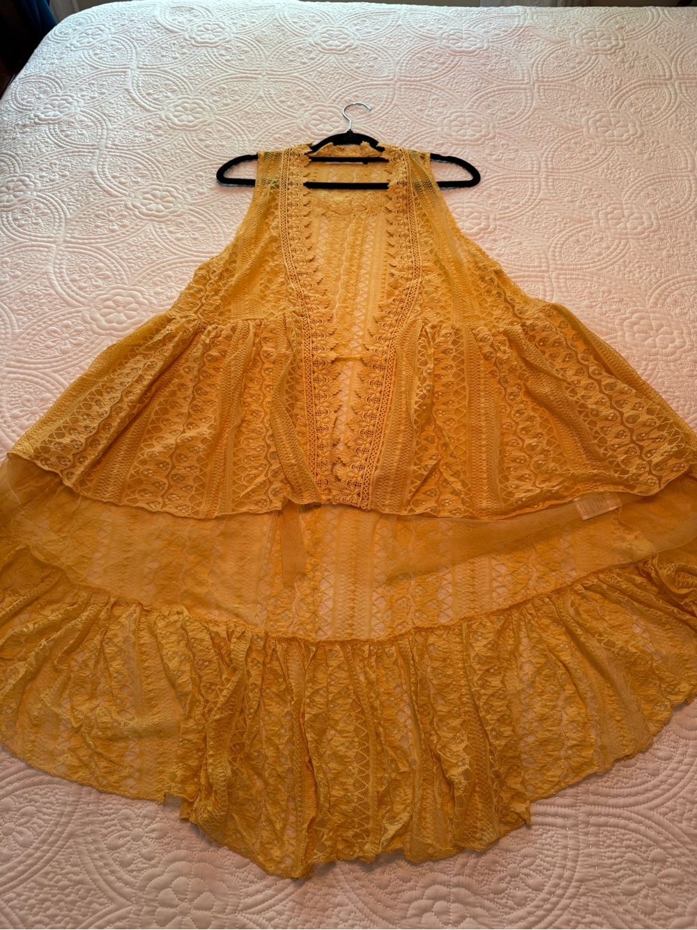NEW Origami Bright Yellow Lace High-Low Duster Vest